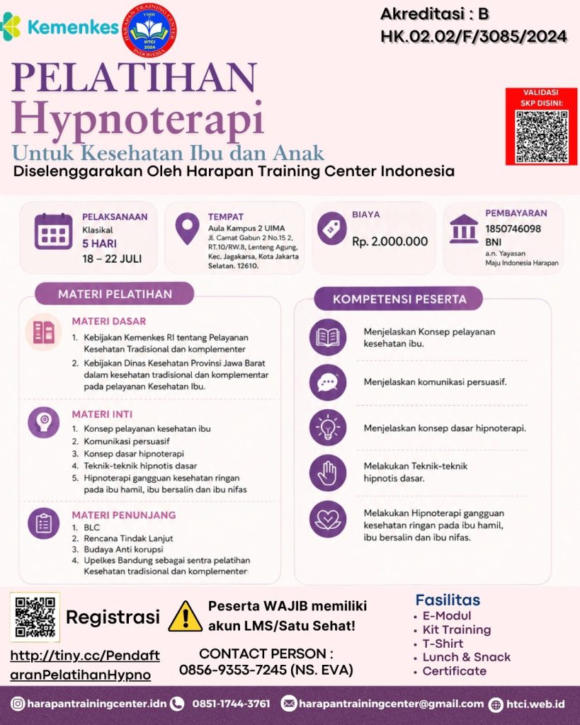 PELATIHAN HYPNOTERAPI UNTUK KESEHATAN IBU”Meningkatkan Kualitas Pendampingan Ibu melalui Pendekatan Hypnoterapi yang Aman, Etis, dan Berorientasi pada Kesejahteraan Psikologis.”